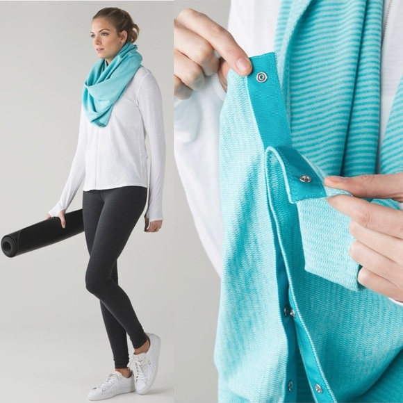 Lululemon Vinyasa Scarf Mini Check Pique Aquamarine Heathered Peacock Blue - Picture 2 of 10